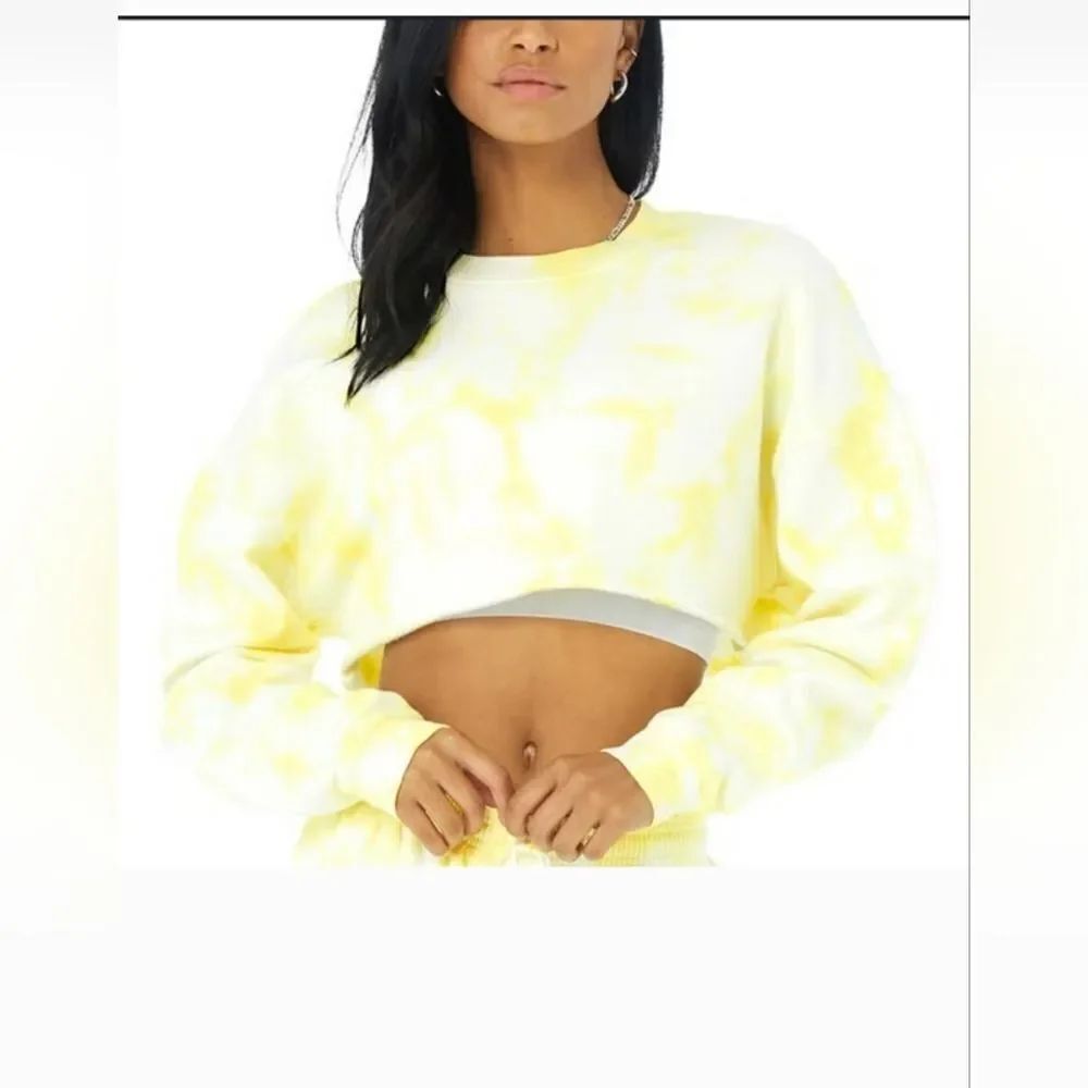 ALO Yoga Yellow Tie-Dye Cropped Hoodie